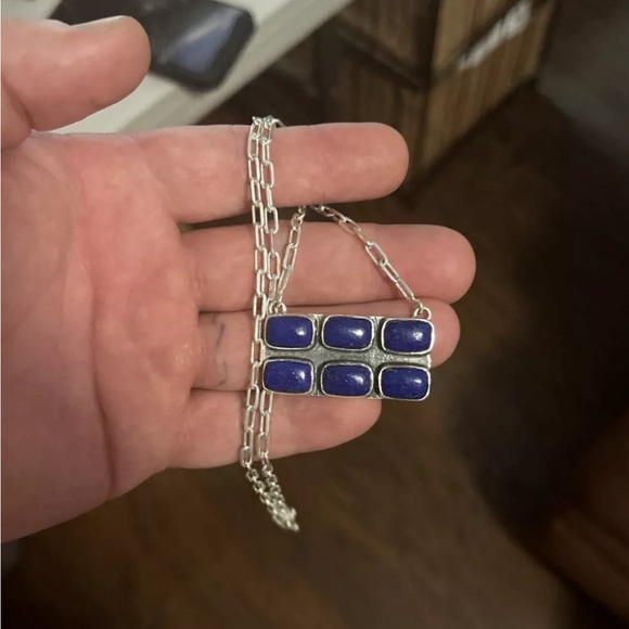 STERLING SILVER NATIVE AMERICAN SW LAPIS BAR NECKLACE PAPER CLIP CHAIN .925 - Picture 1 of 9